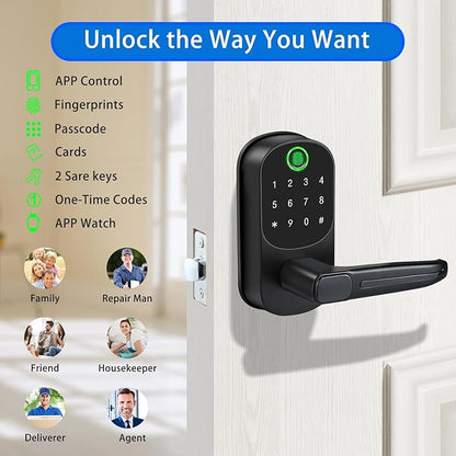Smart Lock with Handle,Fingerprint Keyless Entry Door Lock,App Control,Keypad Deadbolt with Auto Lock,One-Time Codes,for Front Door,Airbnb & Rental Property,Easy Installation