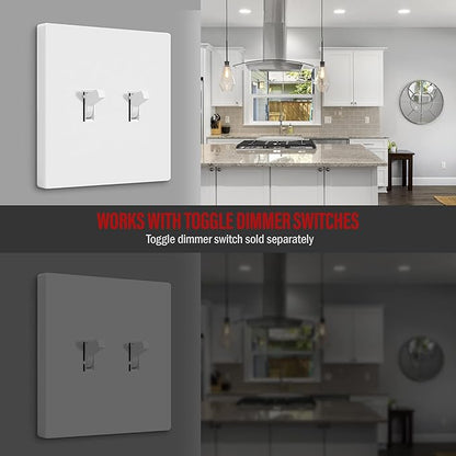 ENERLITES Screwless Double Toggle Switch Wall Plate, Child Safe Dual Light Switch Cover, Standard Size 2-Gang 4.68" x 4.73", Unbreakable Polycarbonate Thermoplastic, UL Listed, SI8812-W, Glossy, White