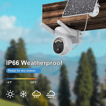 4G LTE Security Camera No Internet Needed, 360° PTZ Outdoor Camera, Solar Camera Outdoor Wireless, PIR Motion Detection, 2K HD, 2-Way Talk, Wall/Ceiling Mount, Free Cloud Storage (Need Apply)