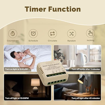 MOES WiFi Smart Relay, Work with Google Assistant & Alexa, Mini Smart Light Switch Module as Home Assistant, No Hub Required, Timer Relay 1 Gang 10A 1PC, Smart Life/Tuya App