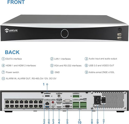 Anpviz 32 Channel 4K 12MP PoE NVR with 16 PoE Ports & 2 HDMI - Supports 32x12MP IP Camera, 4 SATA up to 64TB, Facial Recognition & VCA 32CH H.265+ Network Video Recorder for Business (No HDD) H Series