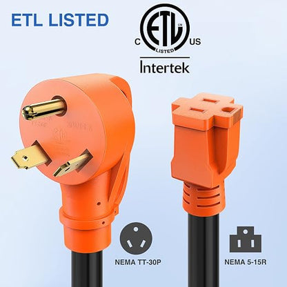 Nilight 30 Amp to 15 Amp RV Power Adapter Cord ETL Listed TT-30P 5-15R