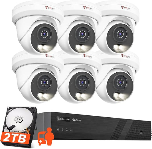 Anpviz 4K 8CH PoE Security Camera System, 6X 8MP Wired PoE IP Cameras with Human Vehicle Detection, Smart Dual Light Color Night Vision, 4K/8MP 8CH NVR with 2TB HDD for Business Home, NDAA (U Series)