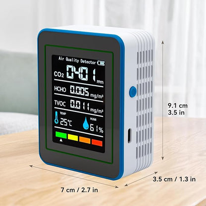 5-in-1 Air Quality Monitor Indoor, Professional Portable Detector & Accurate CO2, TVOC, HCHO, Humidity& Temperature Particle Counter, for Home, Office, School, Hotel, Car Air Quality Tester (White)