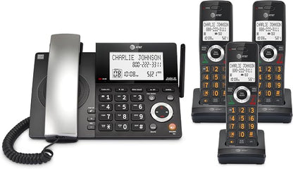 AT&T DECT 6.0 Corded/Cordless Phone, 3-Handset, Works During Power Outages, Smart Call Blocker, Answering Machine, Caller ID Announce | CL84318