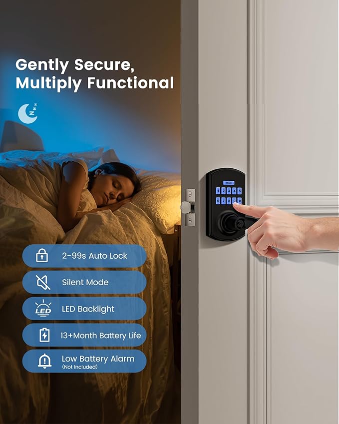 Hidalife Keypad Door Lock with Handle, Keyless Entry for Front Door, Manual Passage Mode, Matte Black 2 Pack （Not Double Sided）