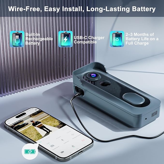 Doorbell Camera Wireless with Chime -2K HD Video AI Motion Detection, Two - Way Audio, Night Vision, Cloud Storage,Battery Powered - Compatible with Alexa, 2.4G WiFi Only