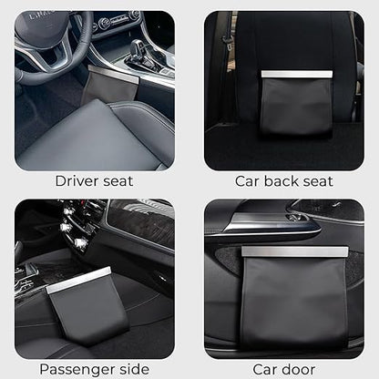 COZILO Leather Car Trash Can with Smart LED Light & Magnetic Closure,Leak-Proof, Odor-Lock Car Trash Bin for Any Cars, Sedans, SUVs, Trucks, Black