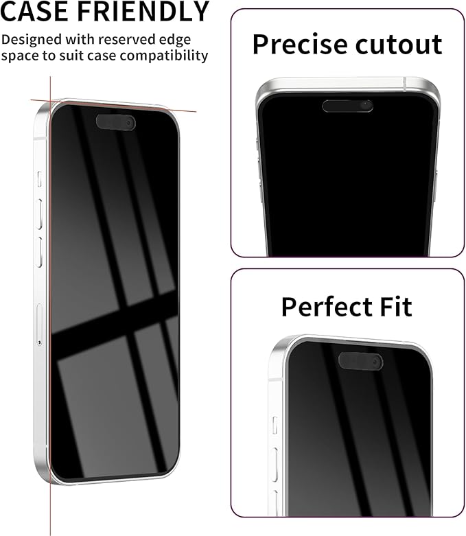 3 Pack Privacy Screen Protector for iPhone 15/14 Pro Tempered Glass 6.1inch Private Saver Anti-Spy Eye Protection Anti-Scratch Full Coverage
