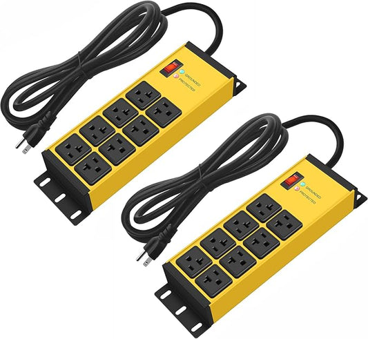 CCCEI 2PCS 12 Gauge Heavy Duty Power Strip, 8 Ports. Yellow, 4FT.