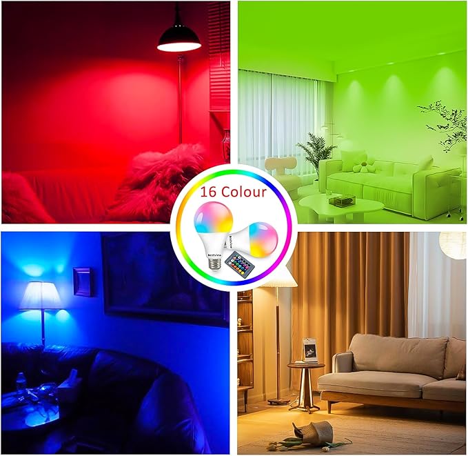 Bestview RGB Color Changing Light Bulbs with Remote Control, RGBW Warm White 5W E27 Screw Base,Mood Flood E26 Light Bulb-16 Color Choices for Home Party Bedroom (2 Pack)