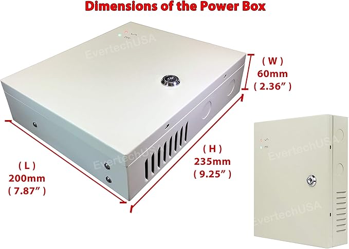 EVERTECH 8 Channel 9 Port Power Box Security Camera 12V DC 5A Ampere CCTV DVR Power Supply Switch Box Key Locked