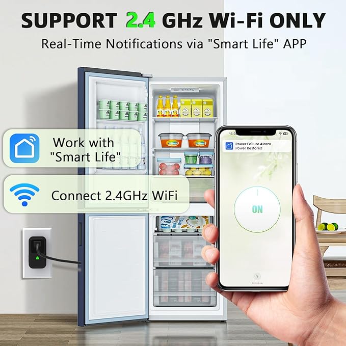 Power Failure Alarm WiFi, Freezer Power Outage Alarm with App Notifications & Loud 110dB & 3 Sirens, Smart Home Power Monitoring for GFCI Trips, Refrigerator, Sump Pumps, Aquarium