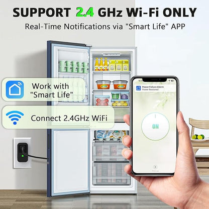 Power Failure Alarm WiFi, Freezer Power Outage Alarm with App Notifications & Loud 110dB & 3 Sirens, Smart Home Power Monitoring for GFCI Trips, Refrigerator, Sump Pumps, Aquarium