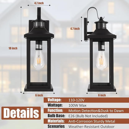 Motion Sensor Dusk to Dawn Outdoor Lighting 18” Large