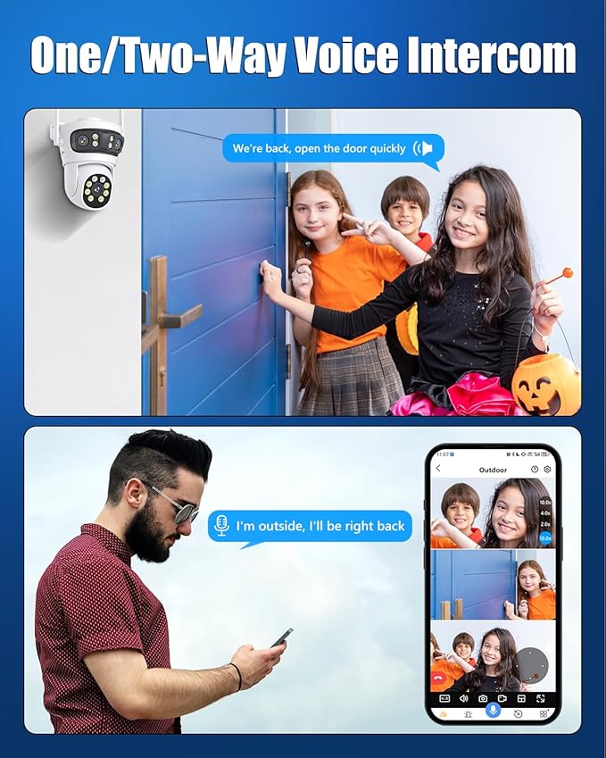 Wireless Security Camera 3 Lens 5G/2.4G WiFi 6MP Triple Lens Camera,2K HD PTZ Dome Cameras with Automatic Cruise, Color Night Version, Motion Detection