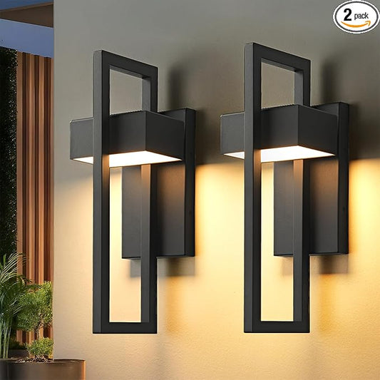 Modern Outdoor Wall Lights 3000K Integrated LED Outdoor Wall Sconces Lighting, Contemporary Exterior Lighting Fixtures Outside Wall Mount Lights for House Porch Front Door Garage, Matte Black 2 Pack