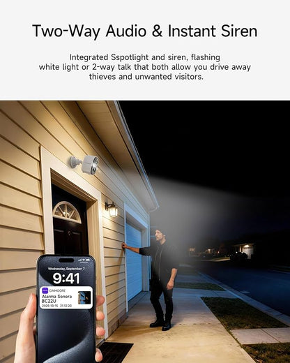 2.5K Security Camera Wireless Outdoor, 2.4G WiFi Battery Powered Indoor Camera, Magnetic Mount Cameras for Home Security, AI Detection, Color Night Vision, Spotlight, Siren Alarm, 2-Way Talk