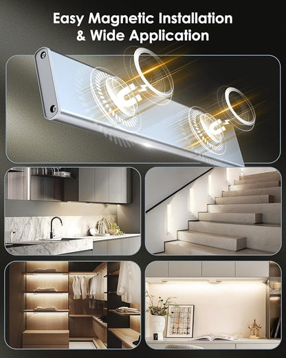 5 Pack Under Cabinet Lights, Upgraded 2500mAh Under Cabinet Lighting Wireless, Rechargeable Motion Sensor Light Indoor LED Closet Lights Under-Counter Light Fixtures for Kitchen, Hallway, Stairs, 12in