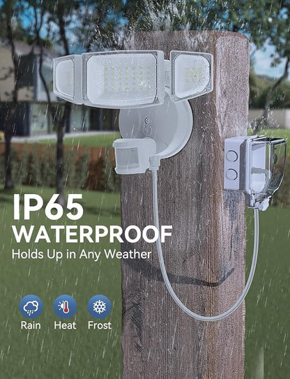 Olafus 50W Motion Sensor Outdoor Light Plug in, Motion Flood Light Dusk to Dawn, 5000LM LED Security Light IP65 Waterproof, Motion Activated 6500K PIR Sensor Lighting for Garage Yard Patio Eave, White