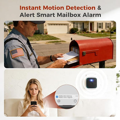 Smart Mailbox Alarm, WiFi Wireless Mailbox Sensor Long Range Mail Alert System with Real-time App Notifications with LED Light and Sound Reminders for Delivered Mail