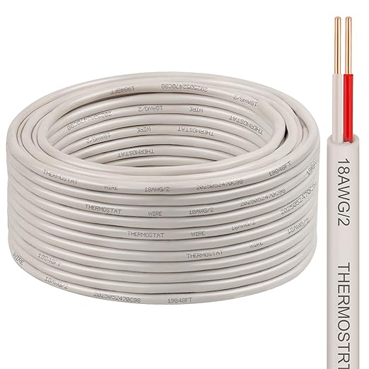 XRDS -RF 18AWG 2 Conductor Thermostat Wire 75FT, Solid Copper, 18 Gauge 2 Wire for Thermostat, HVAC, Heating and Cooling, White Jacket (20FT / 25FT / 30FT / 50FT / 75FT / 100FT)