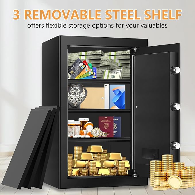 5.2 Cub Large Fireproof Safes for Home Use, Digital Security Safe Home Safes Fireproof Waterproof with Combination Lock and 3 Removable Shelves, Anti-Theft Fire Safe Box for Document Money Valuables