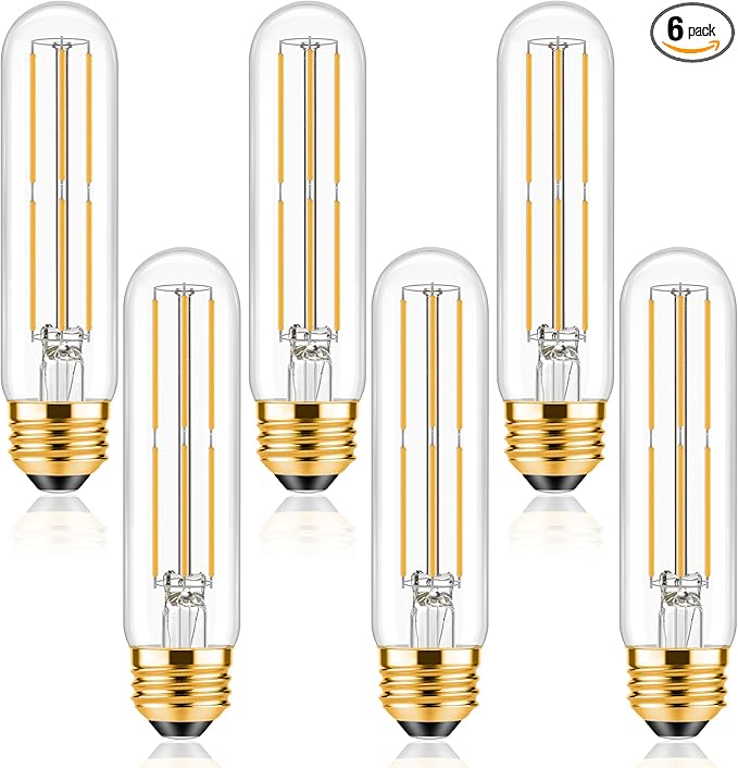 ToBeGreat T30 LED Light Bulbs 6 Watt Equivalent 60W E26 Tubular Bulbs T10 Edison LED Filament Bulb Warm White 2700K,Desk Lamp,Bedbroom Cafe Restaurant Party,Dimmable (Warm White 2700K, 5 in (6pack))