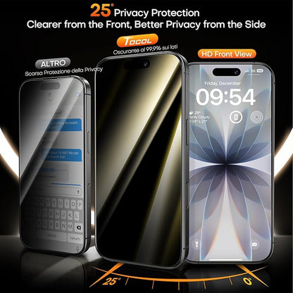 TOCOL Privacy Screen Protector for 17/16 Pro 6.3 inch 9H Hardness Military Grade Shatterproof HD Tempered Glass for Full Coverage Easy Installation 2 Pack