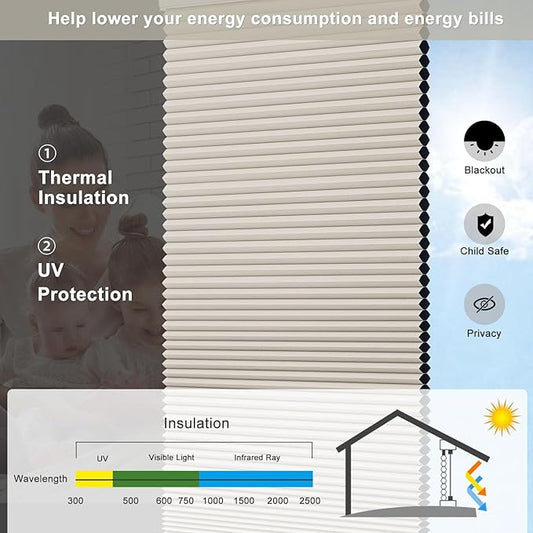 Changshade Custom Blinds Cellular Shades Blackout Cordless for Indoor Windows, Honeycomb Blind Room Darkening Black Out Shade for Bedroom, Bathroom, Nursey, Heat Light Blocking Easy Install, Beige