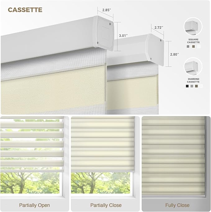 HeyBlinds Motorized Zebra Blinds with Remote, Smart Cordless Electric Zebra Shades for Indoor Windows Compatible with Alexa Google & Homekit, Custom Size (Wool-Cream LF)