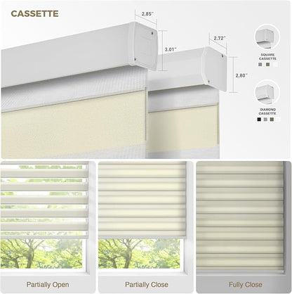 HeyBlinds Motorized Zebra Blinds with Remote, Smart Cordless Electric Zebra Shades for Indoor Windows Compatible with Alexa Google & Homekit, Custom Size (Wool-Cream LF)