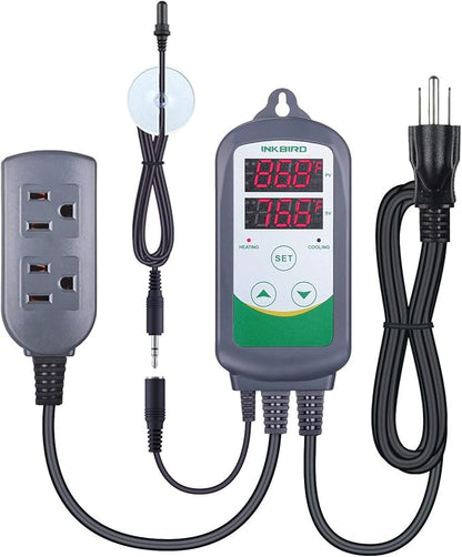 Inkbird ITC308S Temperature Controller for Aquarium with Submersible Probe, Heating Cooling Outlets Thermostat for Heater and Cooling Fans