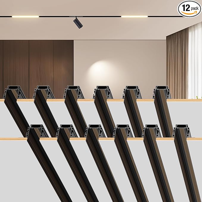 SCON 12-Pack Track Rails, Recessed Magnetic Track Lighting Kit, Easy Install Aluminum Rail System for Flush Mount LED Heads, for Magnetic Lamp Heads for Kitchen, Living Room, Office, Shop (3.3FT)