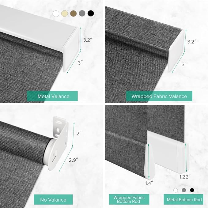 Motorized Roller Shades, 10O% Blackout Remote Control Custom Window Shades Compatible with Alexa Google Assistant via RF Hub, Rechargeable Electric Blinds for Windows (Fabric Dark Grey)
