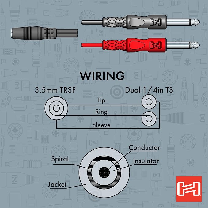 Hosa YMP-434 3.5 mm TRSF to Dual 1/4 Inch TS Stereo Breakout Cable | Audio signal routing and splitting with 6-inch length, 3.5mm female socket and dual 1/4-inch male plugs