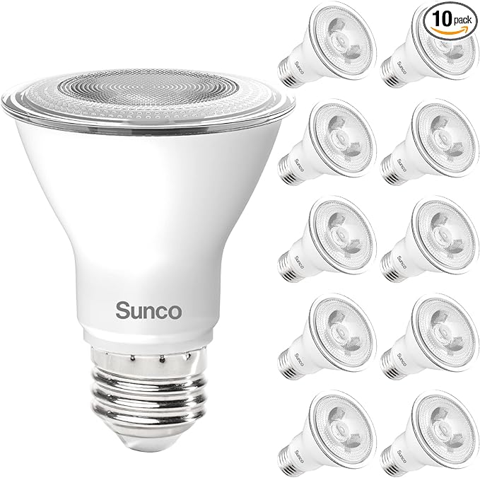 Sunco 10 Pack PAR20 LED Bulbs, Flood Light Bulb Outdoor, 500 LM, 7W (50W Equivalent), 6000K Daylight Deluxe, E26 Medium Base, Dimmable, Track Lighting for Indoor/Outdoor Use, Wet Rated UL.