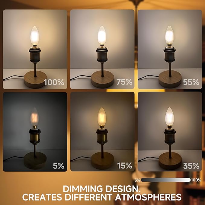 Type B/B11 E12 LED Filament Bulb, 4W/40W Equivalent 3000K Warm White – Frosted Glass, Dimmable, Ideal for Chandeliers & Ceiling Fans, 6-Pack (3000K)
