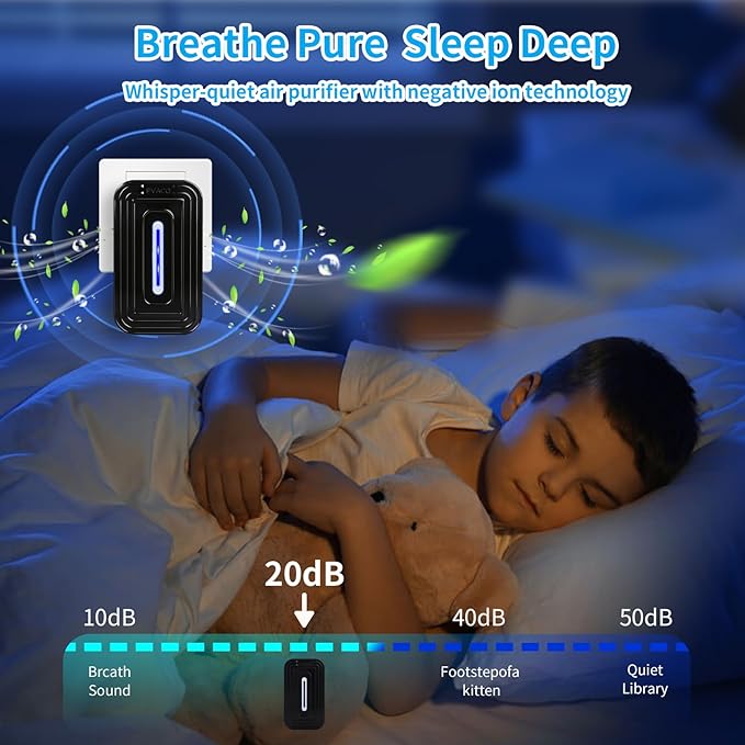 2 Pack 2026 Upgraded Plug in Air Ionizers for Home,Ionic Air Purifier for Home Office Bedroom Bathroom Living Room Quiet and Portable Air Freshener for Bedroom(2,Black)