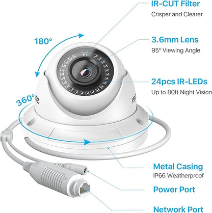 ZOSI 5MP Add-on POE IP Camera Outdoor Indoor Dome Camera with Night Vision Only Work with ZOSI POE Security Camera System and NVR (Model: ZR16DK, ZR08EN, ZR08DN, ZR08PN)