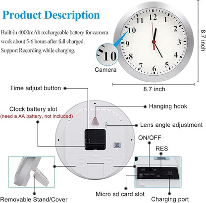 WiFi Security Camera Clock,1080P Wireless Security Cameras Wall Clock Nanny Cam with Motion Detection Alarm/Remote View, Indoor Covert Security Secret Camera Surveillance