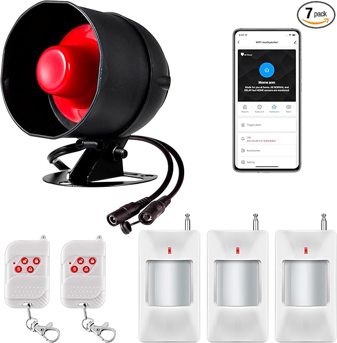 WiFi Alarm Home Security System, 120dB Alarm System with Motion Sensor and Remote Control, Wireless Alarm System for Shed Garage Alarm