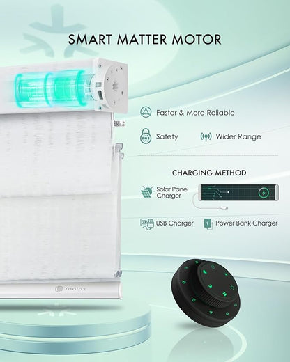 Yoolax Motorized Matter Roman Shades Light Filtering Smart Blinds for Windows Compatible with Alexa, Google Home, Homekit, Automatic Roman Shades with Remote Customized (Strip White)