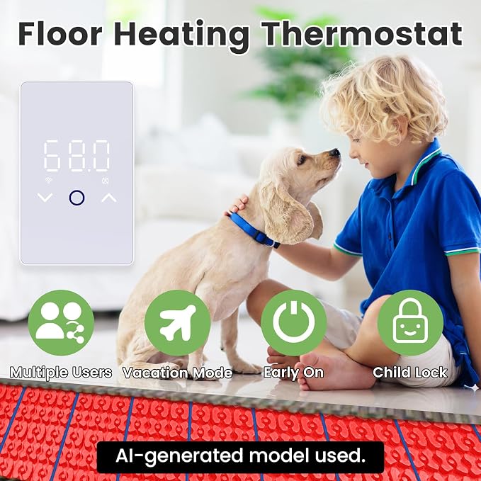 MAXKOSKO 4Pcs WiFi Smart Thermostat for Electric Floor Warming System with Touchscreen LED Display 120V/240V, Easy Connection & Energy Saving Home Programmable Thermostat White