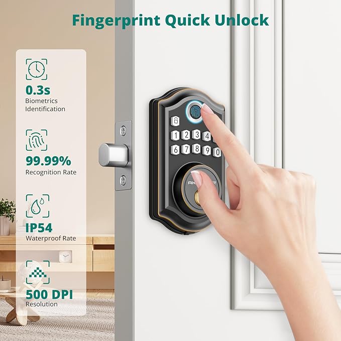 AkaGear Keyless Entry Door Lock with Fingerprint - Door Locks with 2 Keys, Electronic Keypad Deadbolt, Smart Door Locks, Smart Locks for Front Door, Auto-Lock & One Touch Locking - Oil Rubbed Bronze