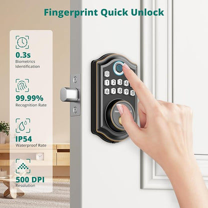 AkaGear Keyless Entry Door Lock with Fingerprint - Door Locks with 2 Keys, Electronic Keypad Deadbolt, Smart Door Locks, Smart Locks for Front Door, Auto-Lock & One Touch Locking - Oil Rubbed Bronze