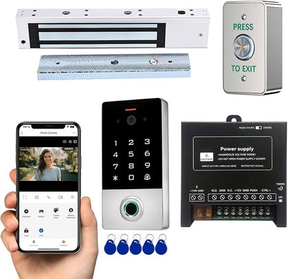 Smart Door Access Control System with Tuya APP Remote Video Intercom & Monitoring, Built-in Camera, 600lbs Magnetic Lock, IP68 Metal Keypad, Fingerprint/Password/ID Card Unlock