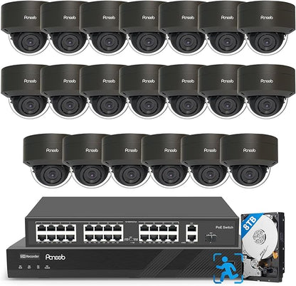 32 Channel Security Camera System 4K, 20x 8MP IK10 Vandal Proof Dome Camera with AI Human Vehicle Detection, Built-in Mic, Remote Access 24-7 Recording, 4K 32CH NVR 8TB HDD, PD54B2032-8M