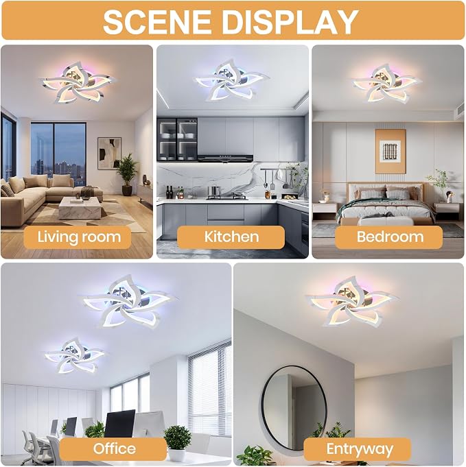 50W Modern LED Ceiling Light, Dimmable Flush Mount Fixture | Modern Flower Design, Remote Control, 3000-6000K Adjustable Light, RGB Ambient Backlight for Bedroom Living Room Dining Room