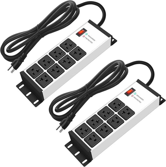 CCCEI 2PCS 12 Gauge Heavy Duty Power Strip, 8 Ports. Silver, 6FT.
